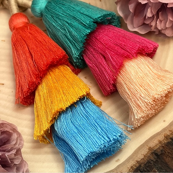 Boho Extra Long Multi Tier Colorful Fringe Purse Charm - Picture 10 of 16